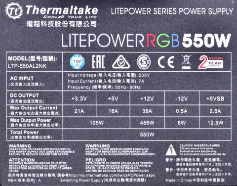 Thermaltake Zasilacz Thermaltake Litepower RGB PS-LTP-0550NHSANE-1 (550 W; Aktywne; 120 mm) Thermaltake Zasilacz Thermaltake Litepower RGB PS-LTP-0550NHSANE-1 (550 W; Aktywne; 120 mm)