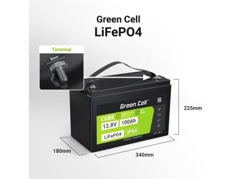 Green Cell GREEN CELL AKUMULATOR LIFEPO4 CUBE 100AH 12V/12.8V 1280WH LFPGC12V100AH Green Cell GREEN CELL AKUMULATOR LIFEPO4 CUBE 100AH 12V/12.8V 1280WH LFPGC12V100AH