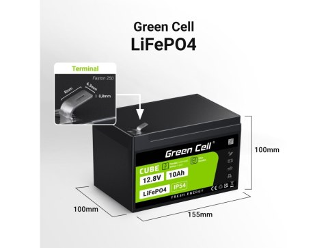Green Cell GREEN CELL AKUMULATOR LIFEPO4 CUBE 10AH 12V/12.8V 128WH LFPGC12V10AH Green Cell GREEN CELL AKUMULATOR LIFEPO4 CUBE 10AH 12V/12.8V 128WH LFPGC12V10AH