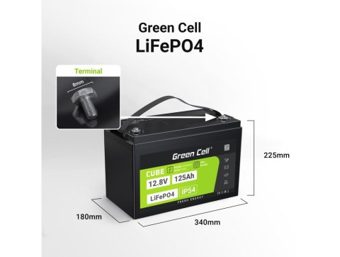 Green Cell GREEN CELL AKUMULATOR LIFEPO4 CUBE 125AH 12V/12.8V 1600WH LFPGC12V125AH Green Cell GREEN CELL AKUMULATOR LIFEPO4 CUBE 125AH 12V/12.8V 1600WH LFPGC12V125AH