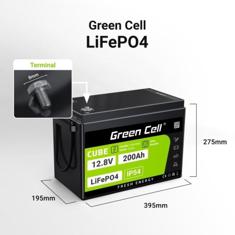 Green Cell GREEN CELL AKUMULATOR LIFEPO4 CUBE 200AH 12V/12.8V 2560WH LFPGC12V200AH Green Cell GREEN CELL AKUMULATOR LIFEPO4 CUBE 200AH 12V/12.8V 2560WH LFPGC12V200AH