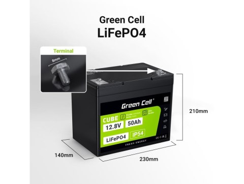 Green Cell GREEN CELL AKUMULATOR LIFEPO4 CUBE 50AH 12V/12.8V 640WH LFPGC12V50AH Green Cell GREEN CELL AKUMULATOR LIFEPO4 CUBE 50AH 12V/12.8V 640WH LFPGC12V50AH