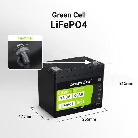 Green Cell GREEN CELL AKUMULATOR LIFEPO4 CUBE 60AH 12V/12.8V 768WH LFPGC12V60AH Green Cell GREEN CELL AKUMULATOR LIFEPO4 CUBE 60AH 12V/12.8V 768WH LFPGC12V60AH