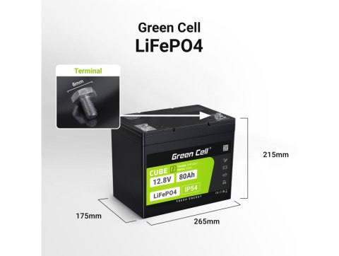 Green Cell GREEN CELL AKUMULATOR LIFEPO4 CUBE 80AH 12V/12.8V 1024WH LFPGC12V80AH Green Cell GREEN CELL AKUMULATOR LIFEPO4 CUBE 80AH 12V/12.8V 1024WH LFPGC12V80AH