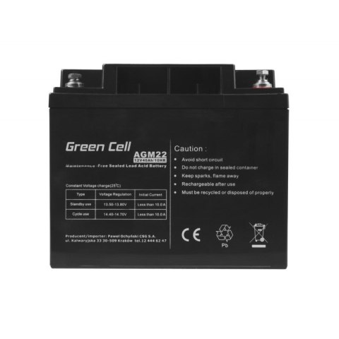 Green Cell GREEN CELL AKUMULATOR ŻELOWY AGM22 12V 40AH Green Cell GREEN CELL AKUMULATOR ŻELOWY AGM22 12V 40AH