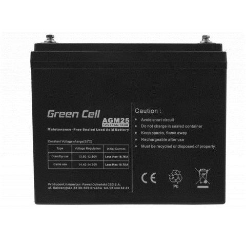Green Cell GREEN CELL AKUMULATOR ŻELOWY AGM25 12V 75AH Green Cell GREEN CELL AKUMULATOR ŻELOWY AGM25 12V 75AH