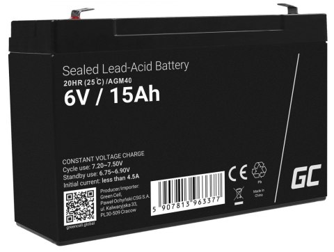 Green Cell GREEN CELL AKUMULATOR ŻELOWY AGM40 6V 15AH Green Cell GREEN CELL AKUMULATOR ŻELOWY AGM40 6V 15AH