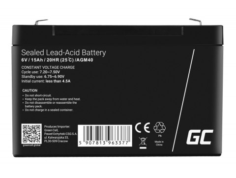 Green Cell GREEN CELL AKUMULATOR ŻELOWY AGM40 6V 15AH Green Cell GREEN CELL AKUMULATOR ŻELOWY AGM40 6V 15AH