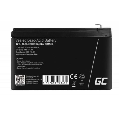 Green Cell GREEN CELL AKUMULATOR ŻELOWY AGM48 12V 10AH Green Cell GREEN CELL AKUMULATOR ŻELOWY AGM48 12V 10AH