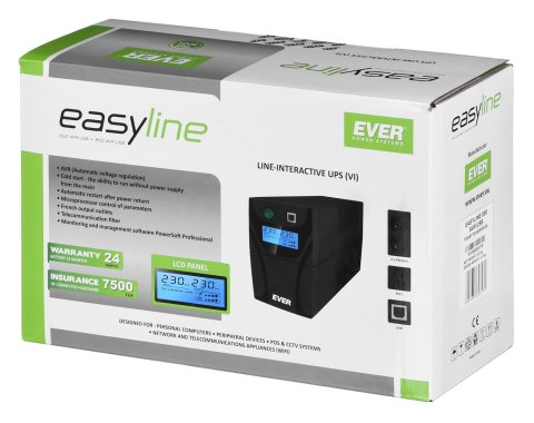 Ever Zasilacz UPS EVER EASYLINE 850AVR USB (850VA) (T/EASYTO-000K85/00) Ever Zasilacz UPS EVER EASYLINE 850AVR USB (850VA) (T/EASYTO-000K85/00)