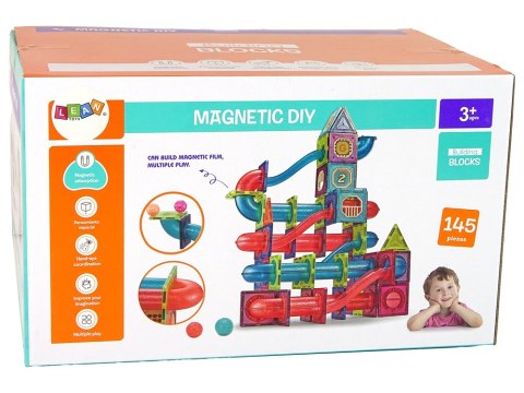 LEAN Toys Magnetyczne Klocki Bloczki 145 Elementów 3D Zjeżdżalnia Dla Piłek