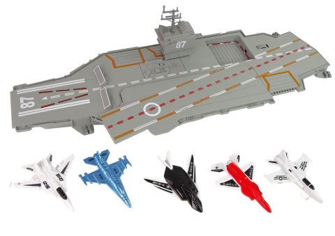 LEAN Toys Statek Lotniskowiec Odrzutowce 5 szt Dźwięk Światła