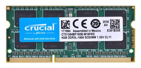 Crucial Pamięć Crucial 4GB DDR3 SO-DIMM; 1600 MHz; CL11 CT51264BF160B Crucial Pamięć Crucial 4GB DDR3 SO-DIMM; 1600 MHz; CL11 CT51264BF160B