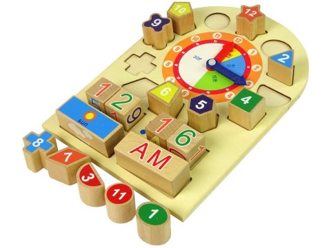LEAN Toys Drewniany Edukacyjny Zegar Sorter Klocki Kolorowe Liczby
