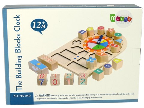 LEAN Toys Drewniany Edukacyjny Zegar Sorter Klocki Kolorowe Liczby