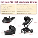 Wózek dziecięcy Hot Mom F22 3w1, regulowane siedzisko, aluminiowa rama, solidne gumowe opony, osłona przeciwdeszczowa, moskitiera, duży kosz do przechowywania