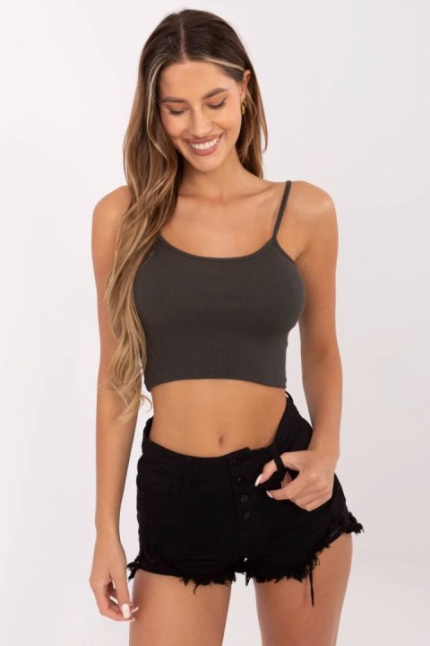 Koszulka Top Model RV-TP-6626.88 Dark Khaki - Rue Paris Koszulka Top Model RV-TP-6626.88 Dark Khaki - Rue Paris