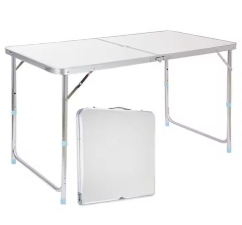LEAN Stół Turystyczny Kempingowy Składany Regulowany Aluminiowy Biały 120x60cm