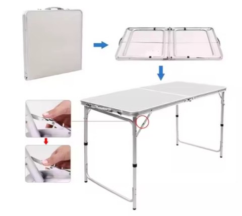 LEAN Stół Turystyczny Kempingowy Składany Regulowany Aluminiowy Biały 120x60cm
