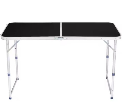 LEAN Stół Turystyczny Kempingowy Składany Regulowany Aluminiowy Czarny 120x60cm