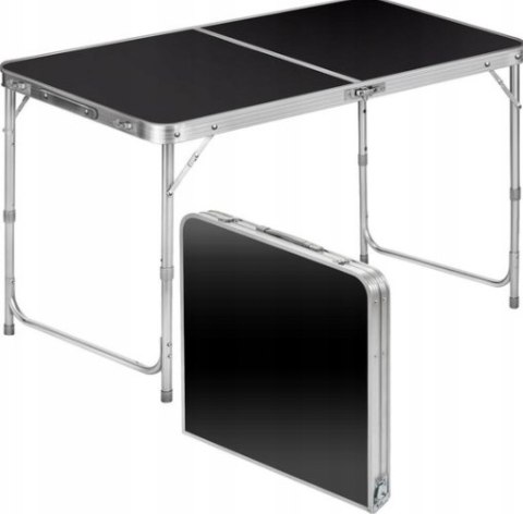 LEAN Stół Turystyczny Kempingowy Składany Regulowany Aluminiowy Czarny 120x60cm
