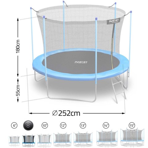 Trampolina ogrodowa 8ft/252cm siatka wewnętrzna i drabinką Neo-Sport