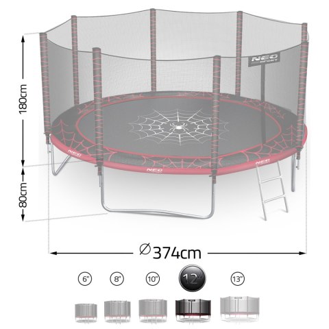 Trampolina ogrodowa 12ft/374cm z siatką zewnętrzną i drabinką Neo-Sport Neo-Sport