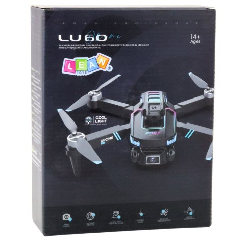 LEAN Toys Dron LU60 Podwójna Kamera HD Światła LED Aplikacja Czarny
