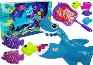 LEAN Toys Gra Kąpielowa Rekin Łowca Rybek Siatka Podbierak
