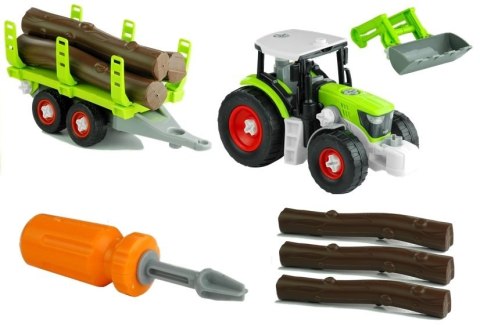 LEAN Toys Rozkręcany Traktor z Przyczepą z Drewnem 43 cm LEAN Toys Rozkręcany Traktor z Przyczepą z Drewnem 43 cm