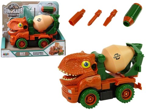 LEAN Toys Ciężarówka Betoniarka Dinozaur do Rozkręcania Pomarańczowy Akcesoria