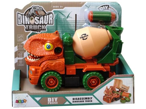 LEAN Toys Ciężarówka Betoniarka Dinozaur do Rozkręcania Pomarańczowy Akcesoria