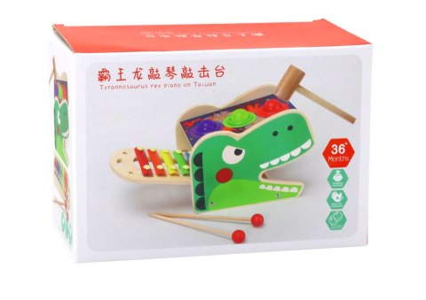 LEAN Toys Dinozaur Wbijak Cymbałki 2w1 Drewniany Czerwony