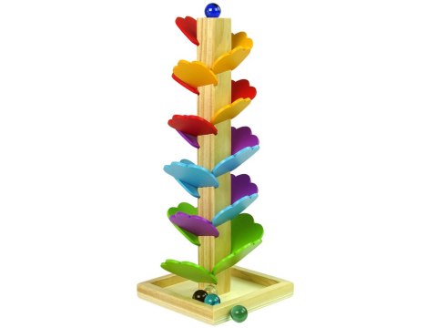 LEAN Toys Drewniane Drzewko Tor Kulkowy Zjeżdżalnia Piłeczek Liście