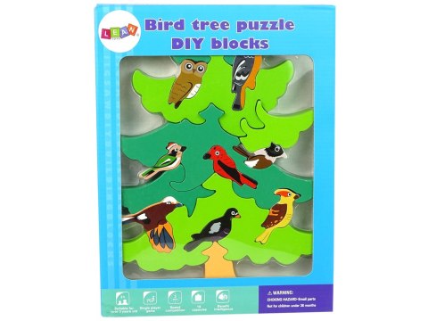 LEAN Toys Drewniane Drzewo Ptaki Leśne DIY Klocki Drewniane Puzzle Trójwymiarowa