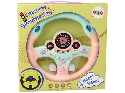 LEAN Toys Interaktywna Kierownica Różowa Symulator Jazdy Dźwięki Światła