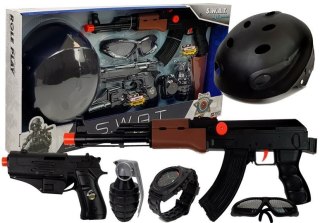 LEAN Toys Zestaw Policjanta Dla Dzieci S.W.A.T Pistolety Kask Czarny