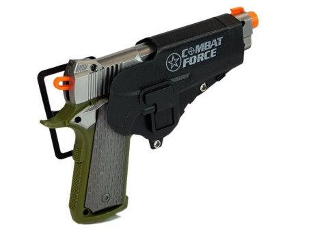LEAN Toys Zestaw Policyjny Pistolet 20cm Odznaka Gwizdek Kabura Efekty Świetlne Dźwięk