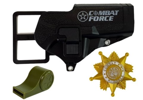 LEAN Toys Zestaw Policyjny Pistolet 20cm Odznaka Gwizdek Kabura Efekty Świetlne Dźwięk