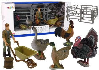 LEAN Toys Duży Zestaw Figurek Farma Wieś Indyk Kura Kogut Taczka 11 elementów