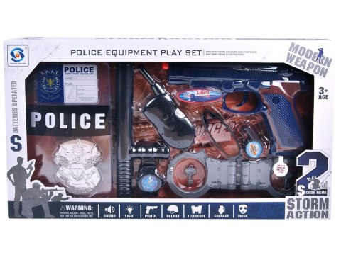 LEAN Toys Duży Zestaw Policyjny Pistolet z Dźwiękiem Kajdanki Odznaka