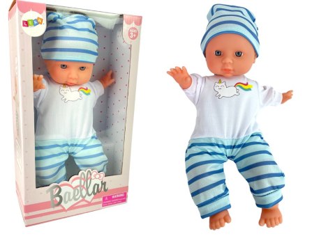LEAN Toys Lalka Bobas Niebieska Piżama w Paski 30 cm