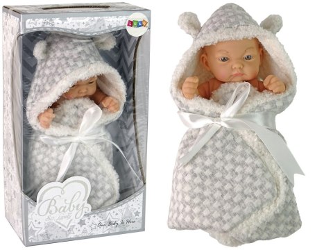 LEAN Toys Lalka Słodki Bobas Becik Szary Kokardka