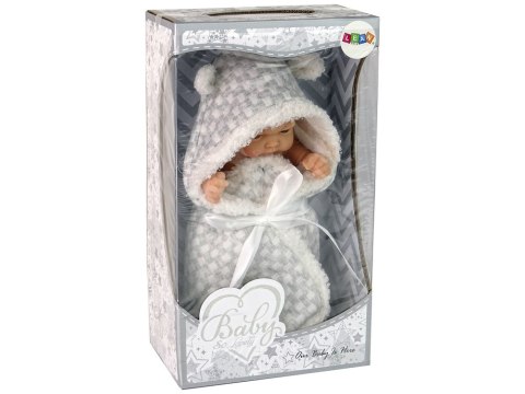 LEAN Toys Lalka Słodki Bobas Becik Szary Kokardka