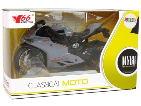 LEAN Toys Motocykl Sportowy Szary Pomarańczowe Pasy 1:12 Napęd Pull-Back Dźwięk Światła
