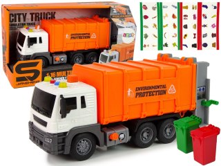 LEAN Toys Śmieciarka Napęd Frykcyjnym Efekty Dźwiękowe Pomarańczowa 1:16 Segregowanie