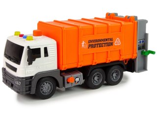 LEAN Toys Śmieciarka Napęd Frykcyjnym Efekty Dźwiękowe Pomarańczowa 1:16 Segregowanie