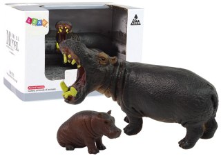 LEAN Toys Zestaw 2 Figurek Hipopotam z Młodym Zwierzęta Świata