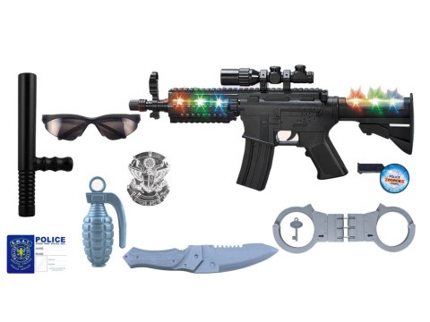LEAN Toys Zestaw Policyjny Policjanta w Walizce Efekty Światło Dźwięk Karabin