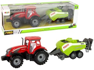 LEAN Toys Czerwony Ciągnik Rolniczy z Zielonym Siewnikiem Napęd Frykcyjny